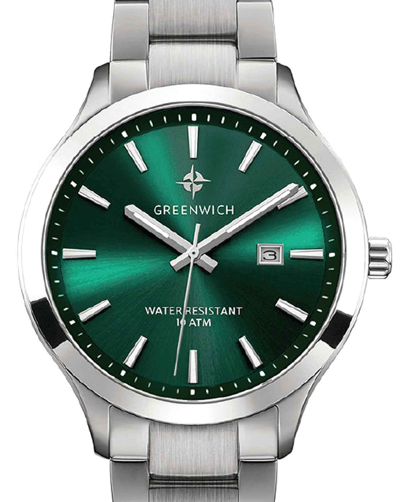 Greenwich Greenwich Helm GW 041.10.37 кварцевые мужские часы часы крупный план зеленый циферблата